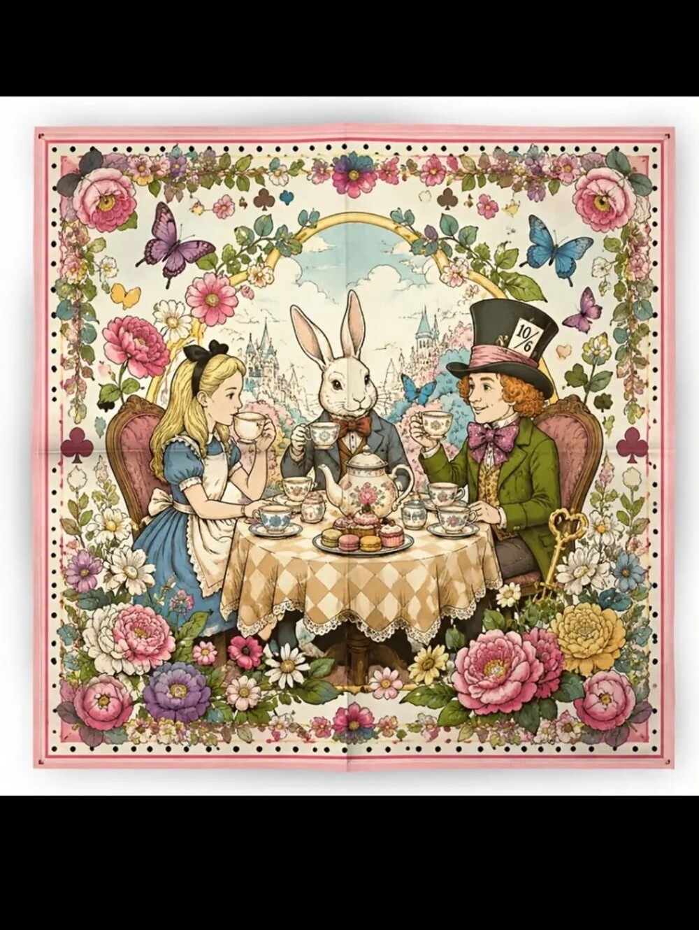 Alice's Tea Party Vintage Style Square Scarf